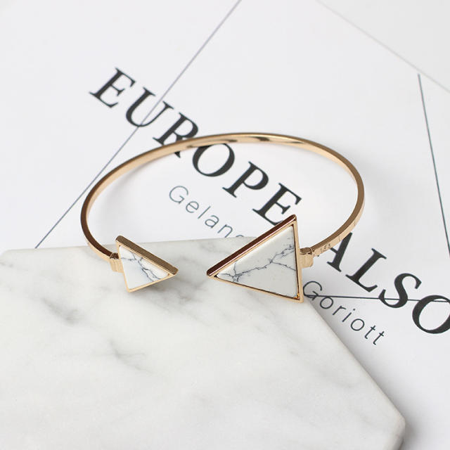 Natural marble double triangle open cuff bangle