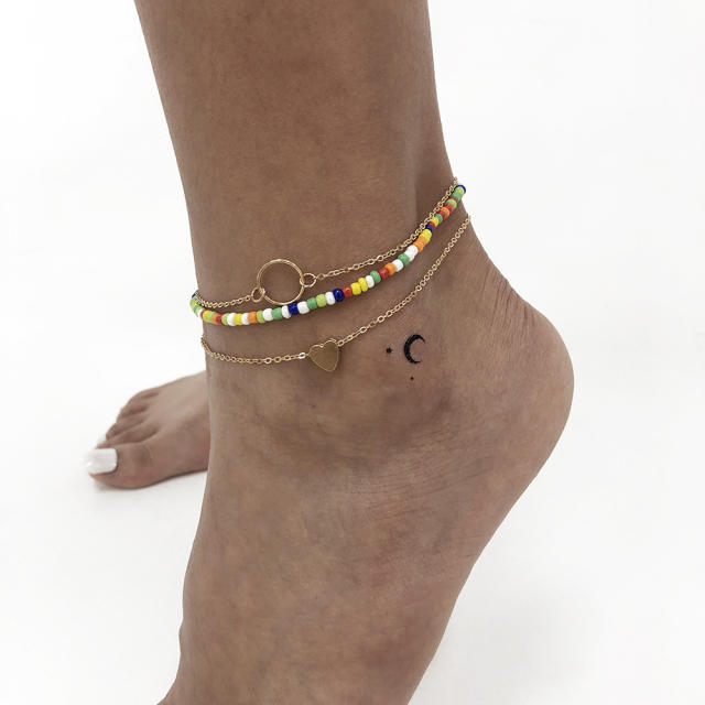 Three layers seed bead chain anklet
