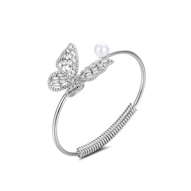 Delicate pave setting cubic zircon butterfly cuff bangle