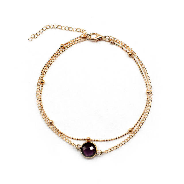 Double layers chain gemstone anklet