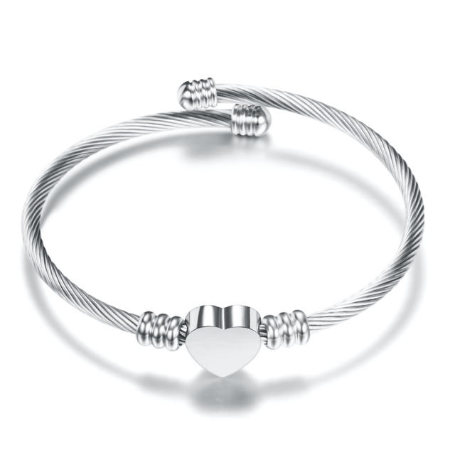 Stainless steel heart bangle