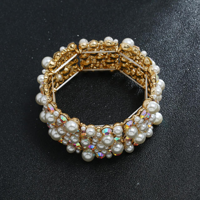 Luxury pearl rhinestone statement elastic bangle