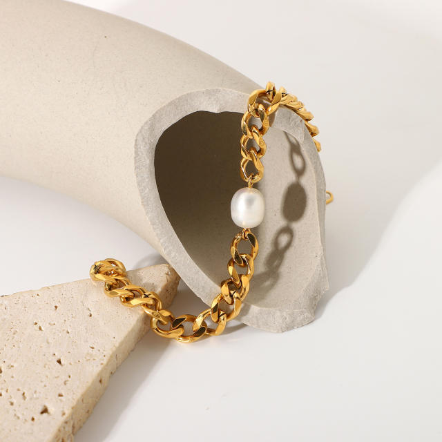 18KG stainless steel pearl chain bracelet