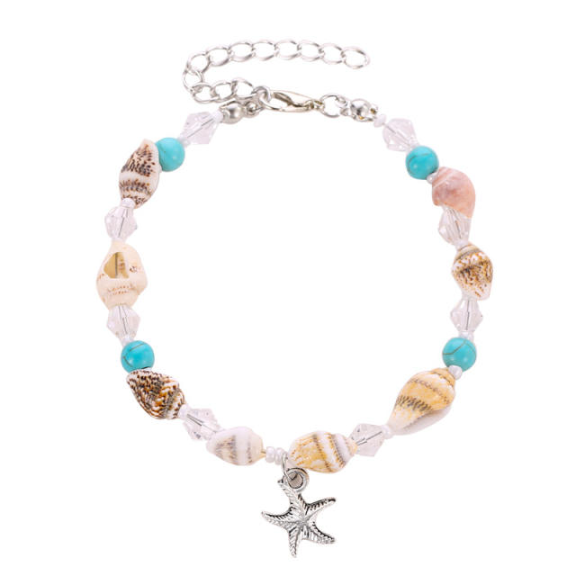 Bohemian starfish natural stone conch shell beads anklet