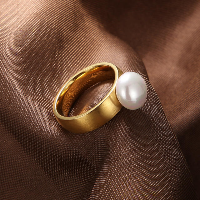 6mm pearl 3 color stainless steel finger ring