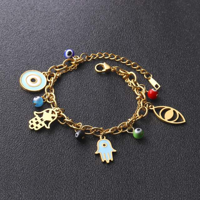 Unique evil eye fatima hand charm chain bracelet