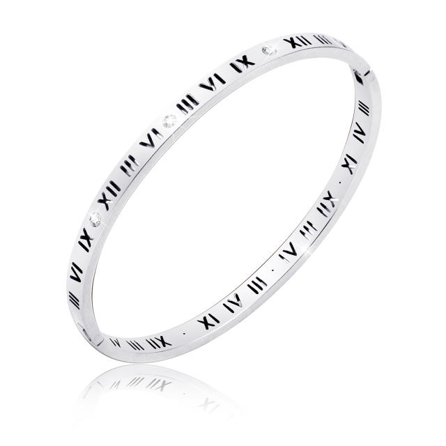 Roman numerals titanium steel cuff bangle