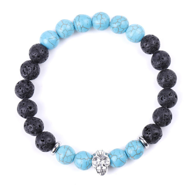 Turquoise lava skull beads bracelet