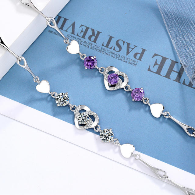 Sterling silver heart-shaped chain bracelet