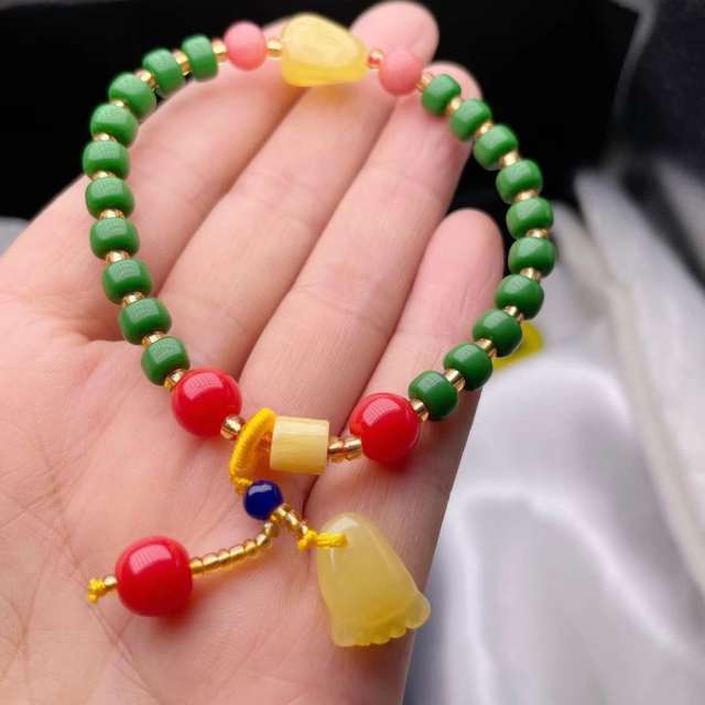 Beeswax crystal charm bead bracelet