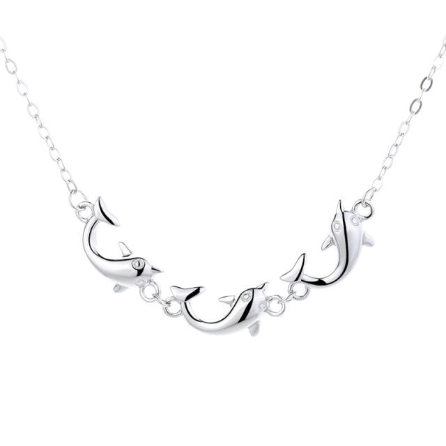 Sterling silver dolphin chain bracelet and necklace set