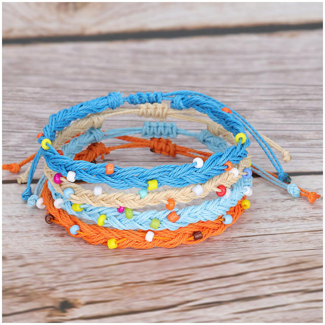 Wax string seed bead bracelet