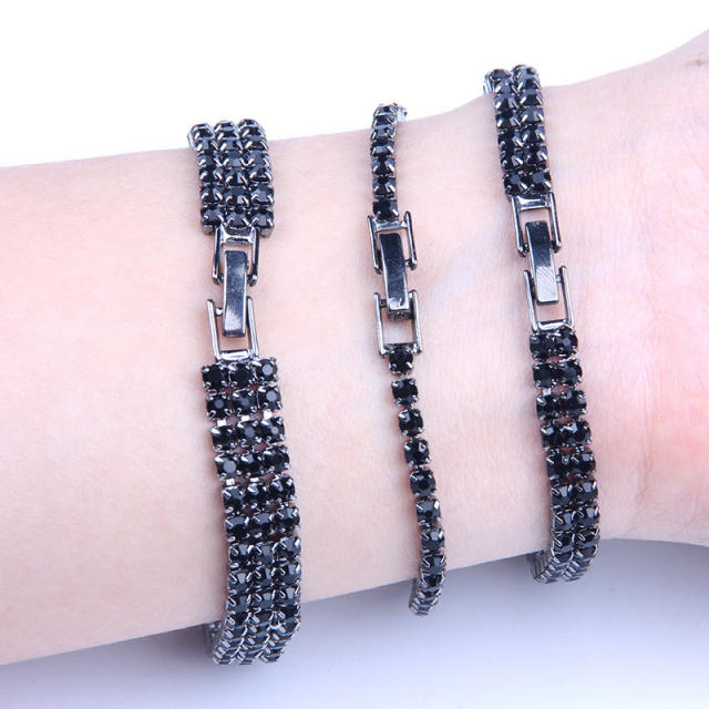 Black rhinestone three rows bracelet