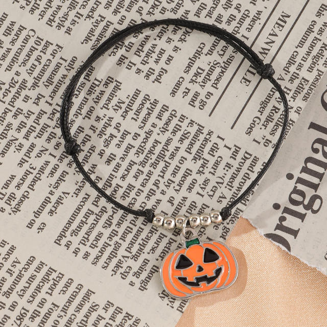 Pumpkin charm leather cord bracelet