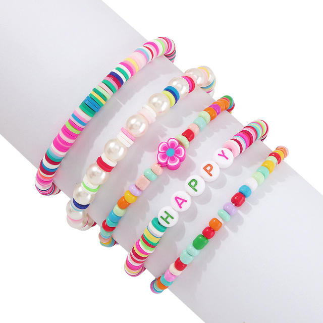 Heishi Bead flower bracelet set