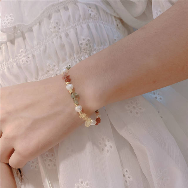 Natural stone freshwater baroque pearl bracelet