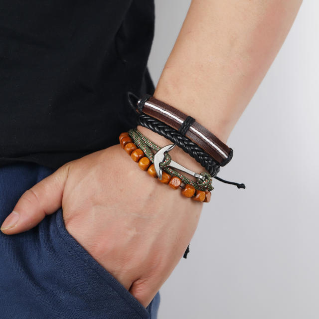 Multilayer braided?leather?bracelet?