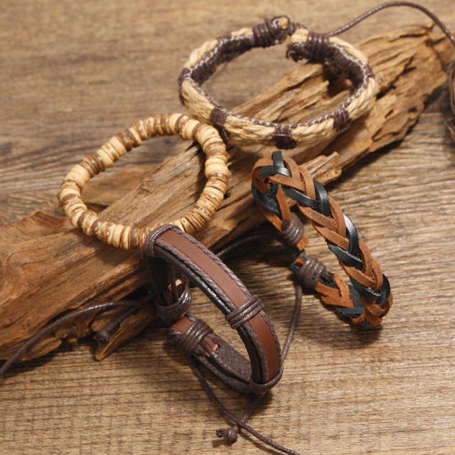 Multilayer braided wrap leather bracelet