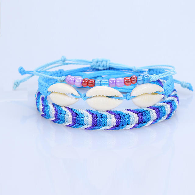 Braided string shell bracelet 3 pcs