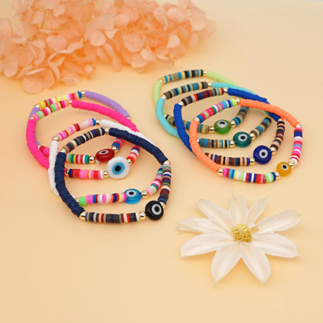 4MM heishi bead bracelet with evil eye bead