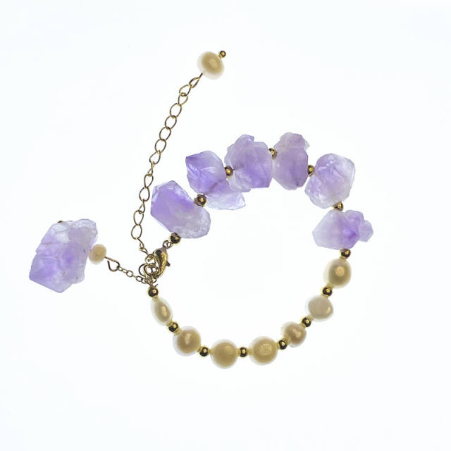 Natural stone and pearl bracelet