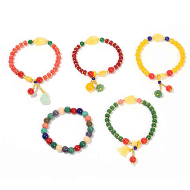 Beeswax crystal charm bead bracelet