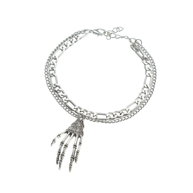 Hand bone charm Figaro Chain bracelet set