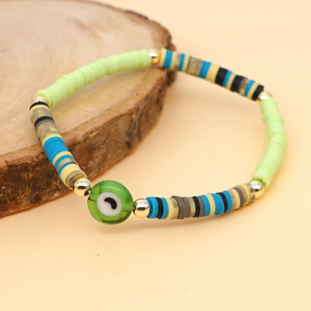 4MM heishi bead bracelet with evil eye bead