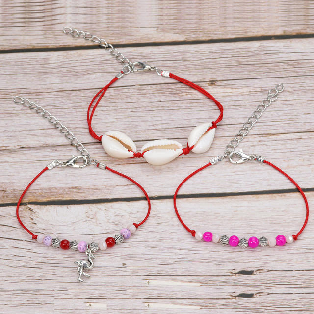 Flamingo shell beads bracelets 3 pcs