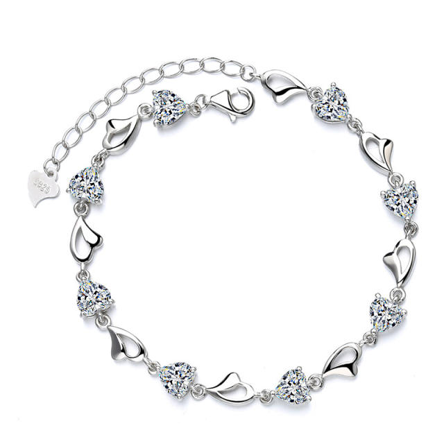 Sterling silver heart chain bracelet