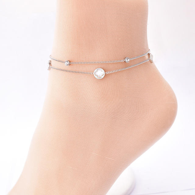 Korean fashion 18KG stainless steel shell clover anklet