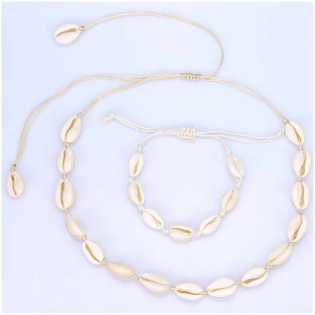 Shell string bracelet and necklace set