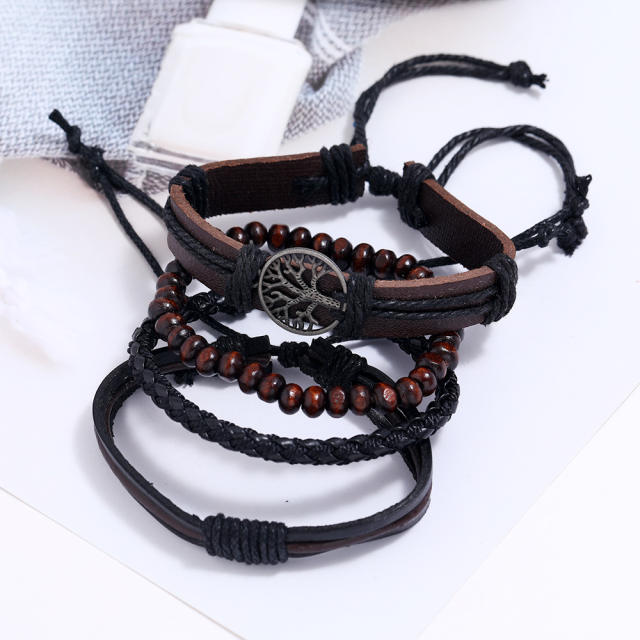 Tree of life leather bracelet set