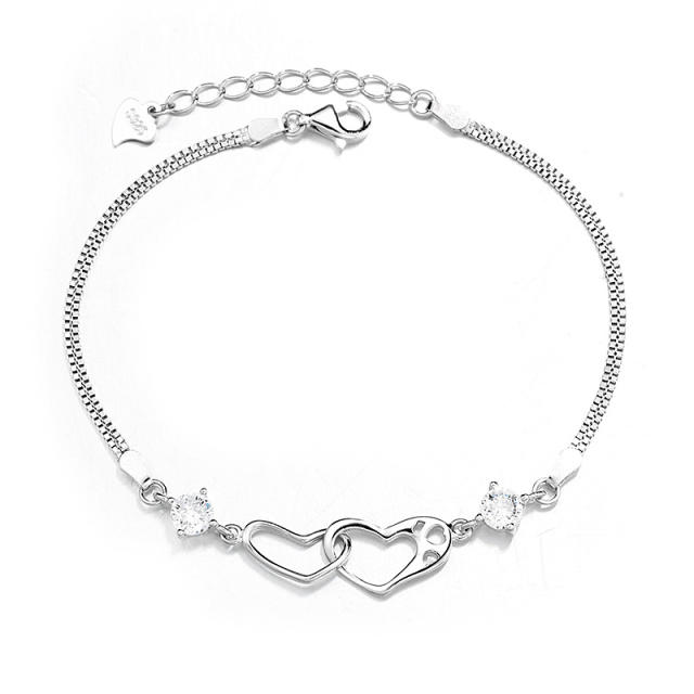 Sterling silver heart box chain bracelet