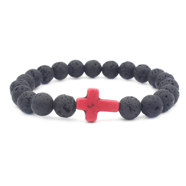 Cross nature stone bead bracelet