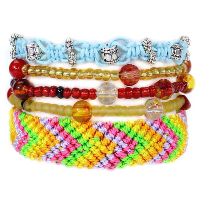 Seed bead string braided bracelets 5 pcs