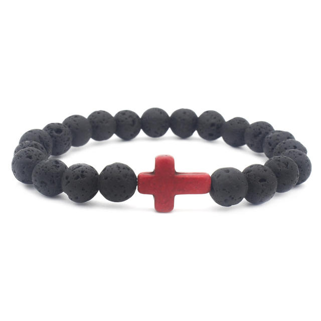 Cross nature stone bead bracelet