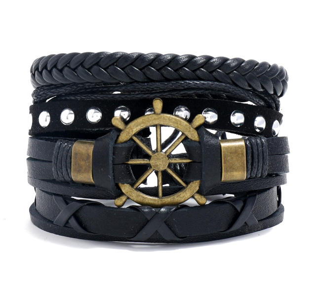 Multilayer braided?leather?bracelet?