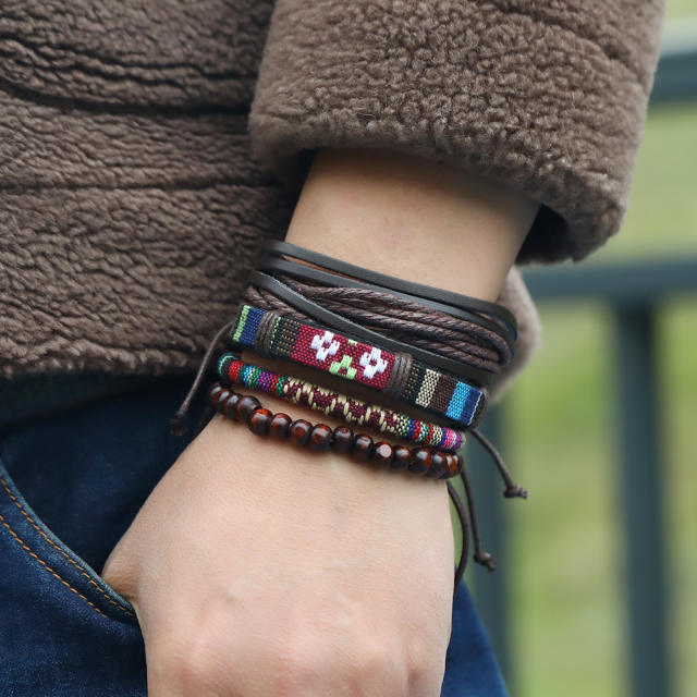 Multilayer leather wrap bracelet