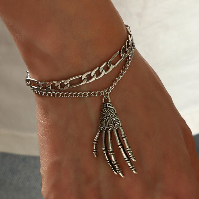 Hand bone charm Figaro Chain bracelet set