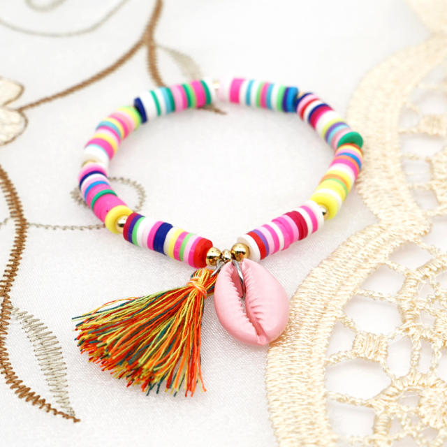 Tassel heishi bead bracelet with nature shell