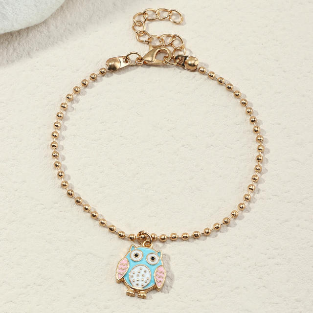 Owl charm bead bracelet
