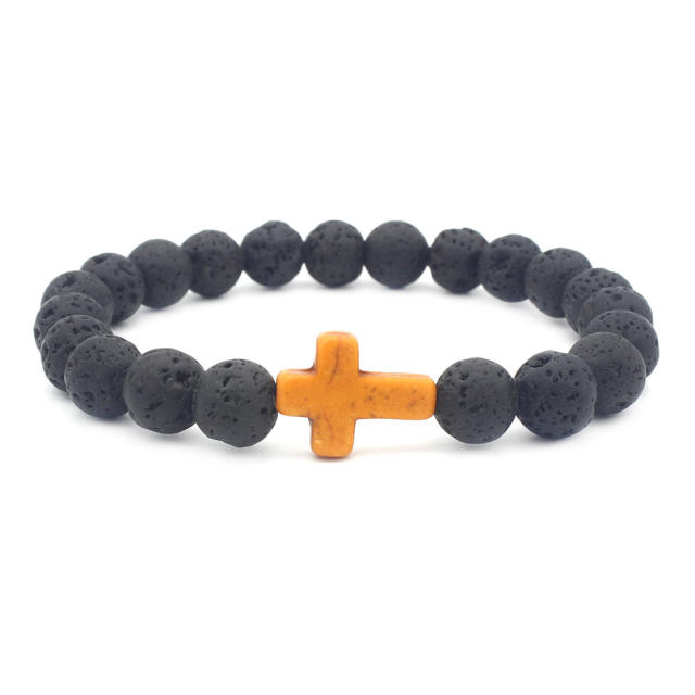 Cross nature stone bead bracelet