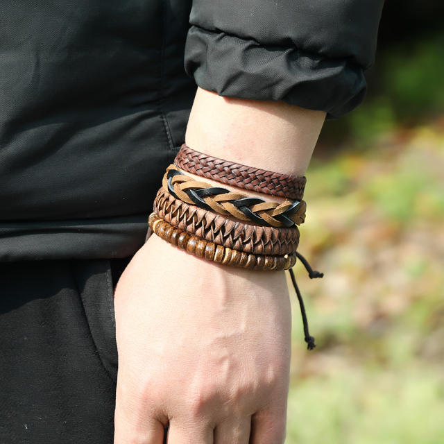 Multilayer leather wrap bracelet