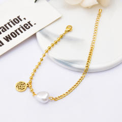 Bead and chain pearl bracelet with chinese character charm