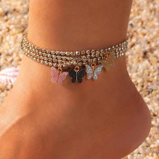 Beach tennis chain butterfly anklet