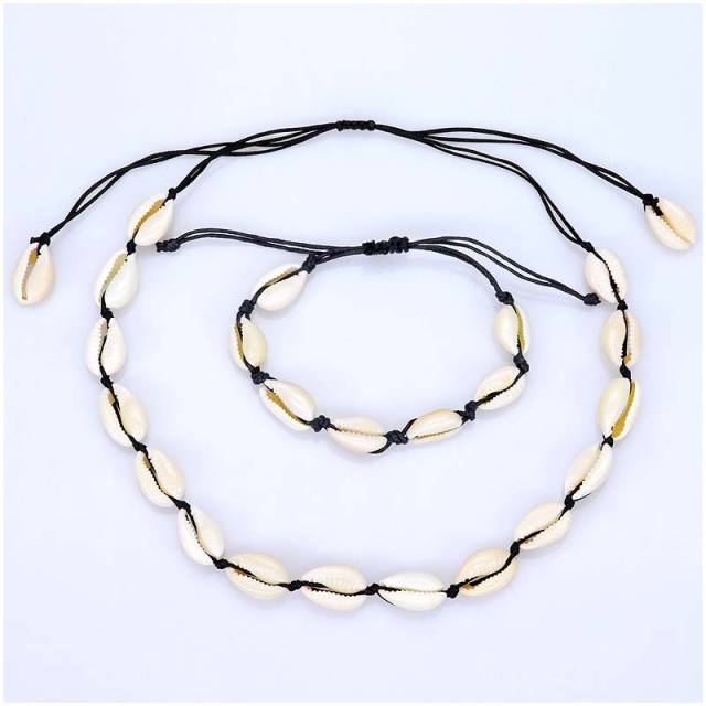 Shell string bracelet and necklace set