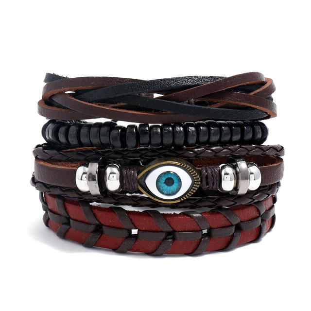 Multilayer braided?leather?bracelet?