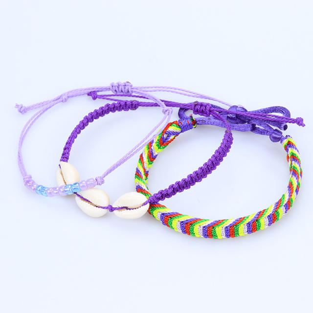 Braided string shell bracelet 3 pcs