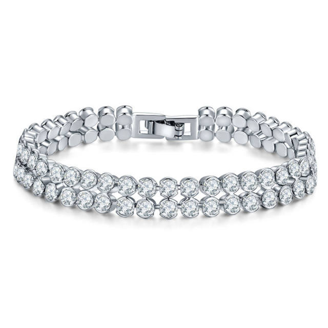 Double layers cubic zirconia bracelet 19cm